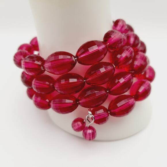 Vintage 1950s Purple Faceted Lucite Oval Beads Memory Wire Bracelet - Picture 1 of 10